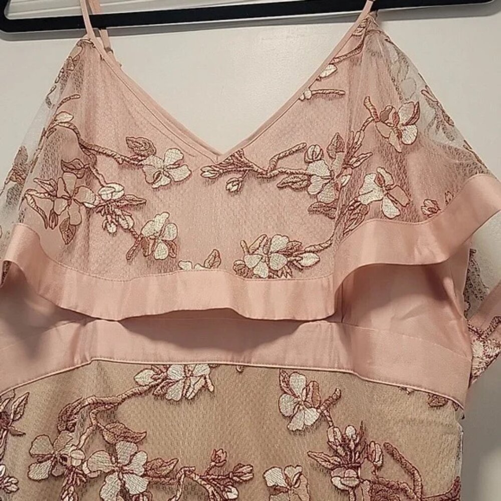 Like New Venus Floral Embroidered Champagne Dress w/Sheer Overlay Sz. 14 - Picture 5 of 8